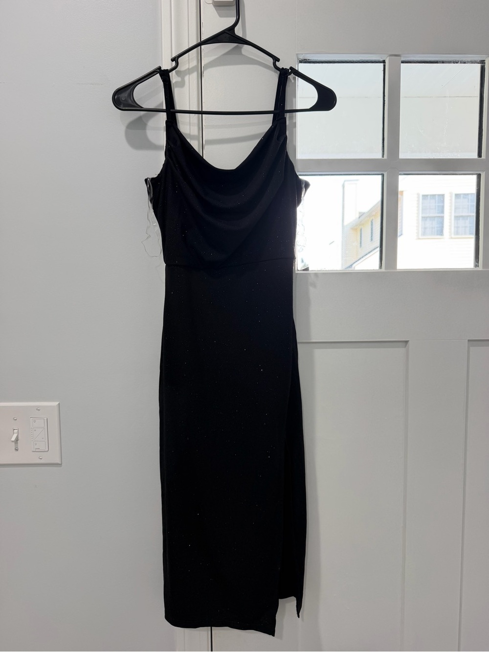 Inspired Hearts Black Sparkle Cowl Midi Dress